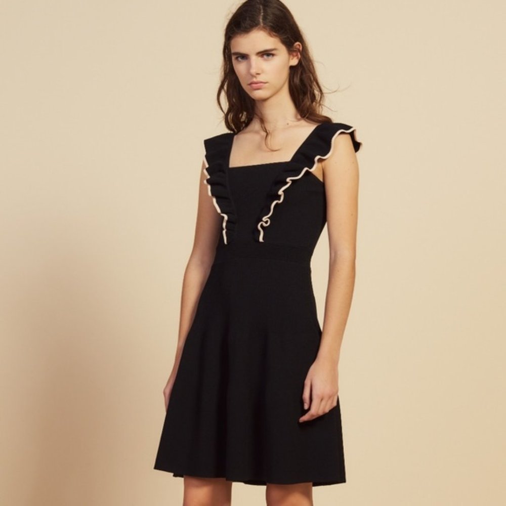 NEW SANDRO Dress Frills Knit LBD 36 38 40